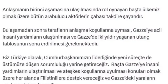 Duran: İsrail ve Hamas Müzakereleri Memnuniyet Verici
